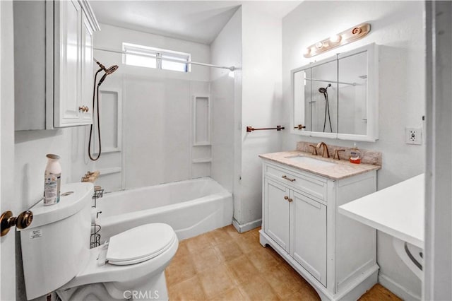 full bathroom featuring toilet, vanity, and washtub / shower combination