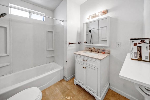 full bathroom featuring vanity, toilet, and bathing tub / shower combination