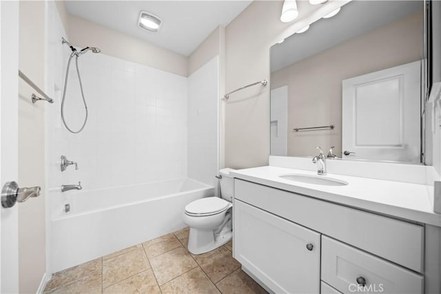 full bathroom with tile patterned floors, vanity, shower / bathtub combination, and toilet