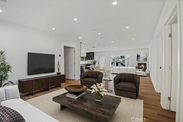 living room with hardwood / wood-style flooring