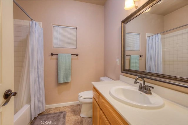 full bathroom with tile patterned flooring, vanity, toilet, and shower / bath combo