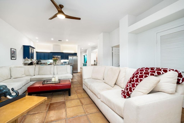 living room with ceiling fan