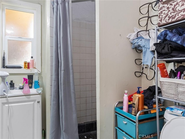 bathroom with a shower with curtain