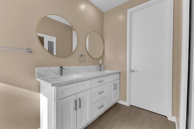 bathroom featuring vanity and wood-type flooring