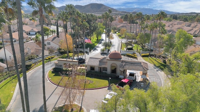 drone / aerial view featuring a mountain view