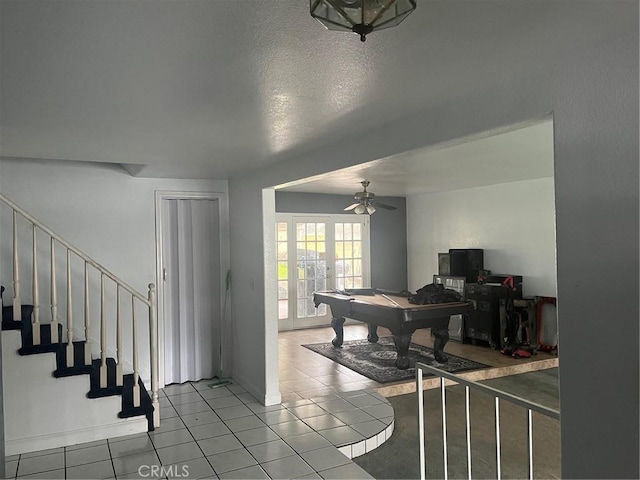 7002 Valentine Dr, Huntington Beach, CA 92647 - dining room featuring tile patterned floors, stairway, ceiling fan, and pool table