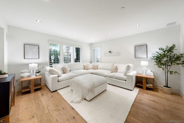 living room featuring light wood-type flooring