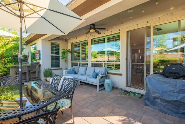 view of patio / terrace with outdoor lounge area and ceiling fan