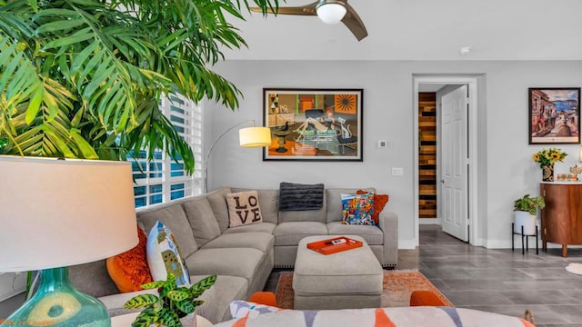 living room with ceiling fan