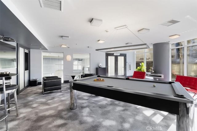 recreation room with carpet and pool table