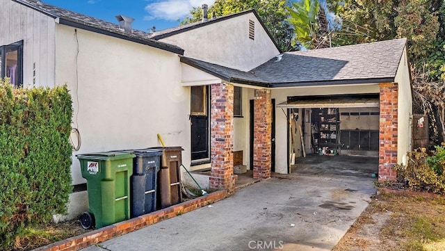 exterior space with a garage