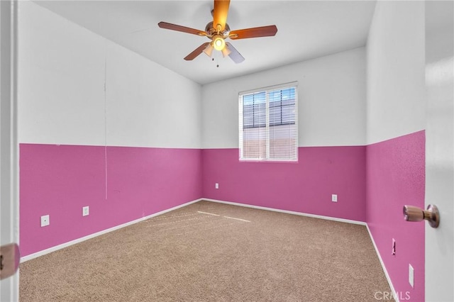 unfurnished room featuring carpet flooring and ceiling fan