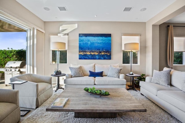 living room featuring a wealth of natural light