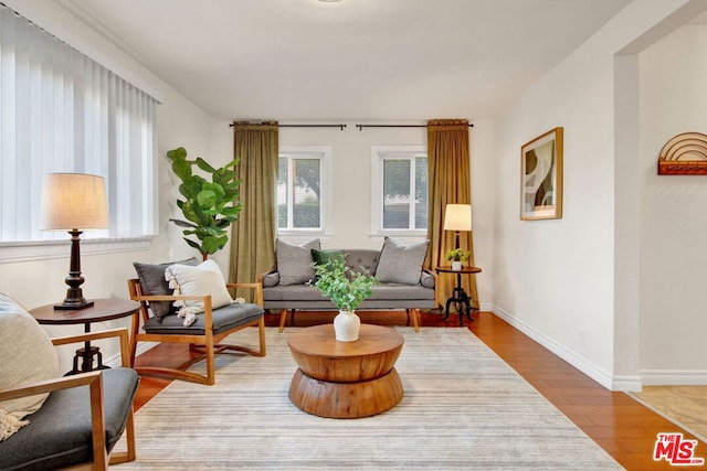 living area with wood-type flooring