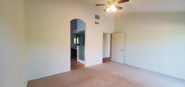 unfurnished bedroom featuring ceiling fan and carpet flooring