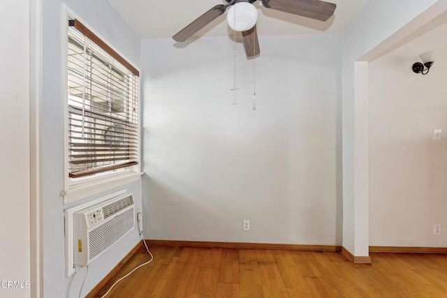 unfurnished room with ceiling fan and light hardwood / wood-style floors