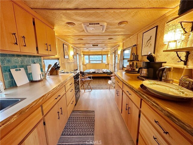 kitchen with gas range oven and light wood-type flooring