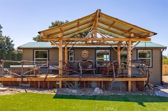 30415 Chihuahua Valley Rd, Warner Springs, CA 92086 - back of property with metal roof, a wooden deck, and a gazebo