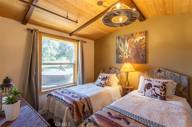 30415 Chihuahua Valley Rd, Warner Springs, CA 92086 - bedroom with lofted ceiling with beams and wood ceiling