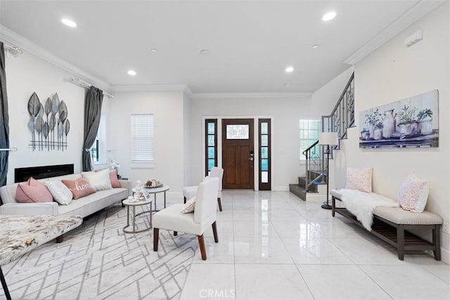 living room featuring ornamental molding