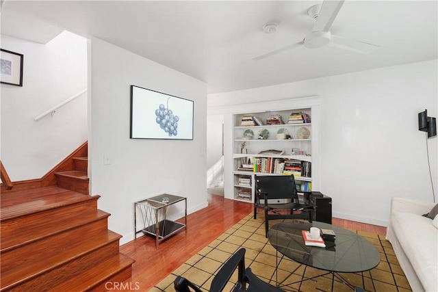 interior space featuring ceiling fan and light wood-type flooring