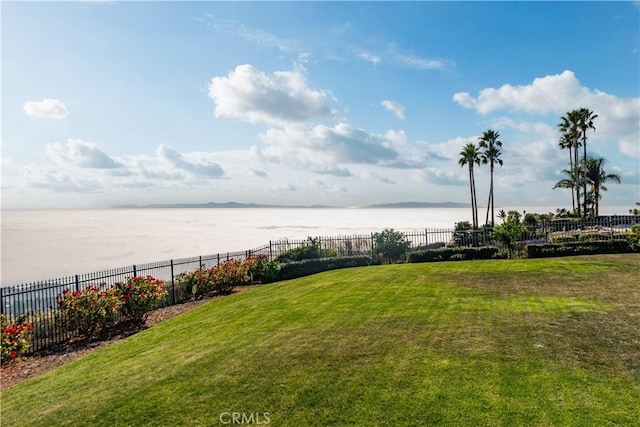 view of yard with a water view