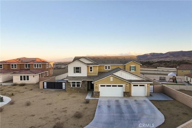 view of front facade featuring a mountain view