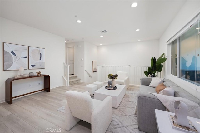 living room with light wood-type flooring