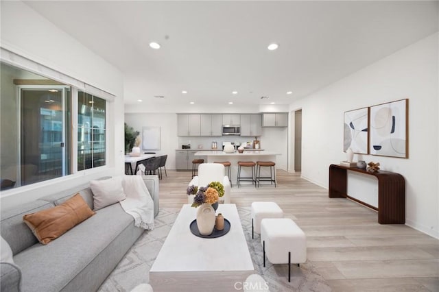 living room featuring light wood-type flooring