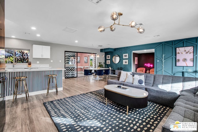 living room with light hardwood / wood-style floors