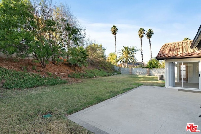 view of yard featuring a patio and central AC