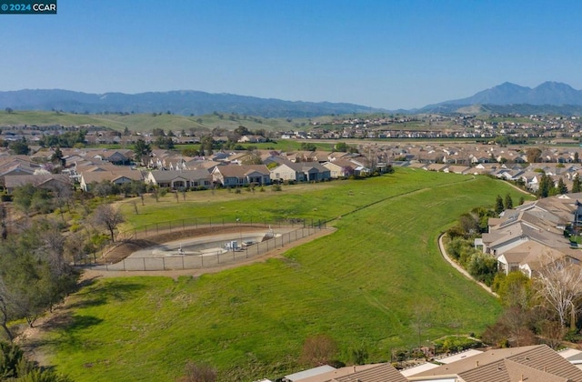 birds eye view of property with a mountain view