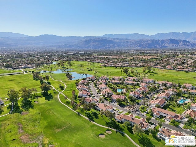 bird's eye view featuring a water and mountain view