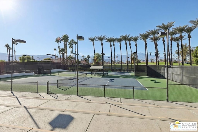 view of sport court featuring a mountain view