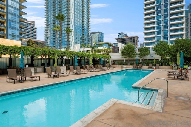 view of pool featuring a patio