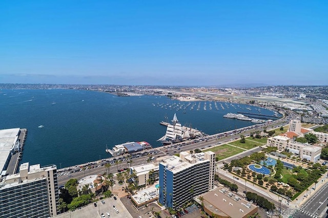 aerial view with a water view