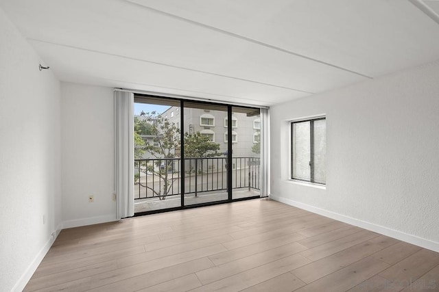 unfurnished room featuring plenty of natural light and light hardwood / wood-style floors