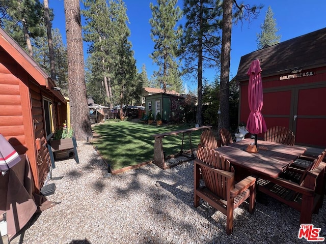 view of yard with a storage unit