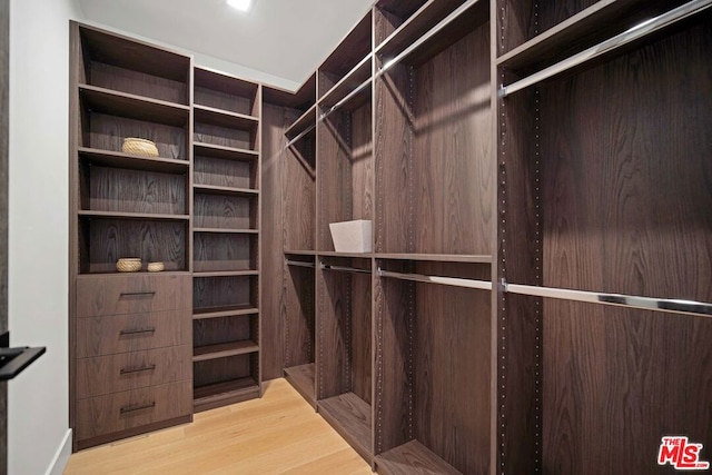 spacious closet featuring light hardwood / wood-style flooring