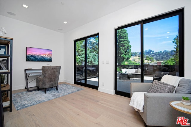 interior space with light hardwood / wood-style floors