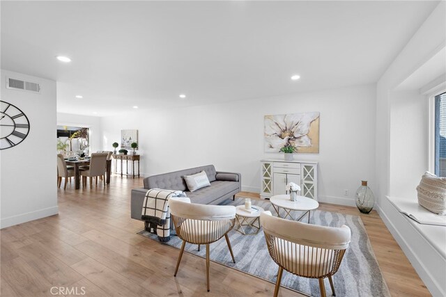 living room with a healthy amount of sunlight and light wood-type flooring