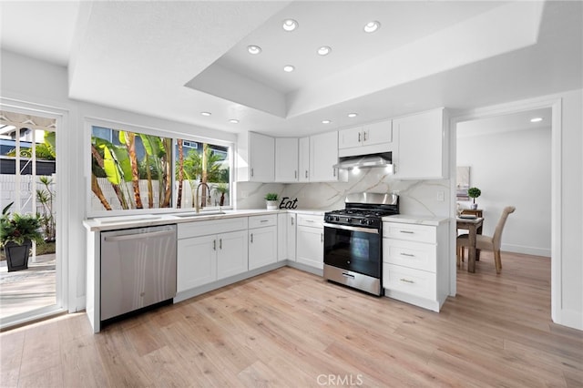 kitchen featuring sink, white cabinetry, extractor fan, and appliances with stainless steel finishes