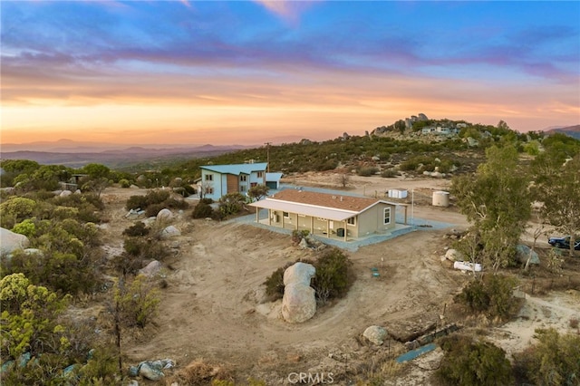 view of aerial view at dusk