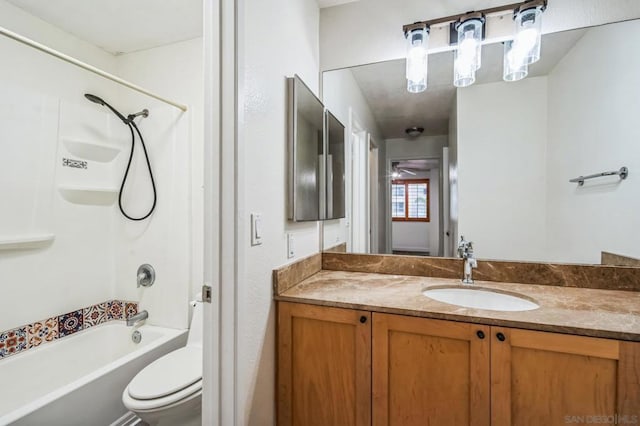 full bathroom featuring vanity, toilet, and shower / bath combination