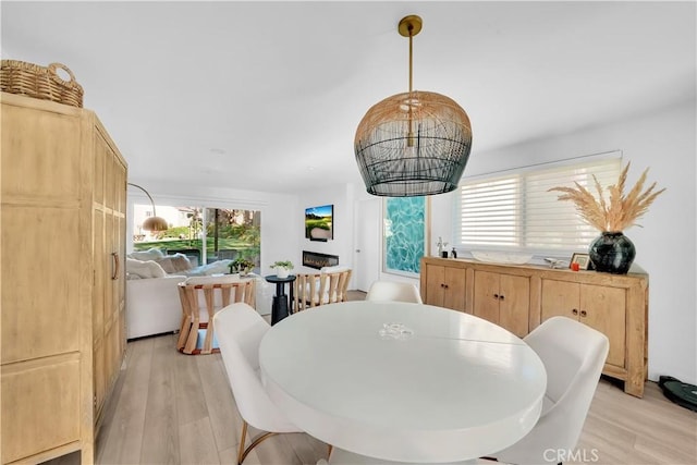 dining space featuring a wealth of natural light and light hardwood / wood-style floors