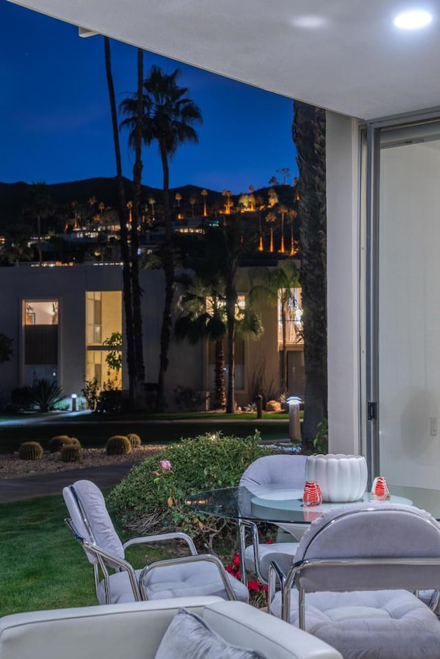 view of patio at night