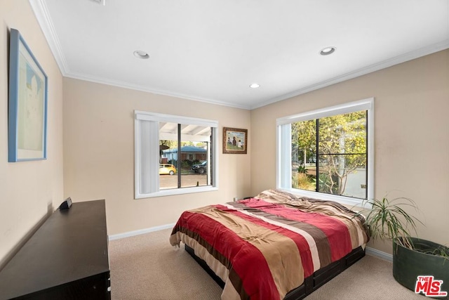 bedroom featuring carpet and ornamental molding