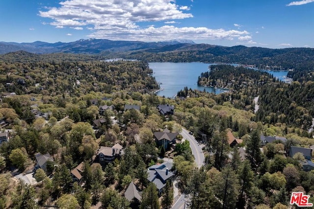 aerial view with a water and mountain view