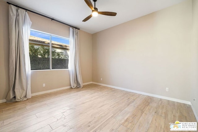 unfurnished room with ceiling fan and light hardwood / wood-style flooring