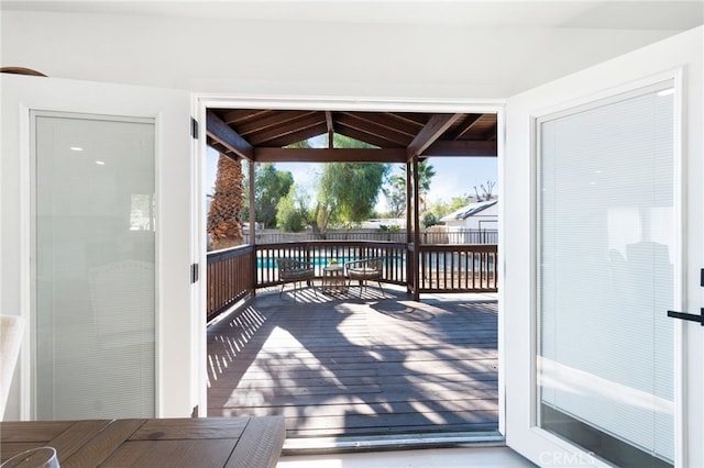 wooden terrace with a gazebo